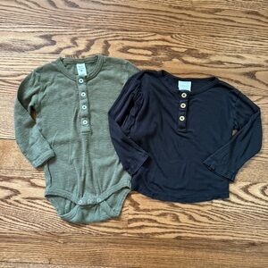 Kate Quinn Olive Green & Black Ribbed Long-Sleeve Henley Tops